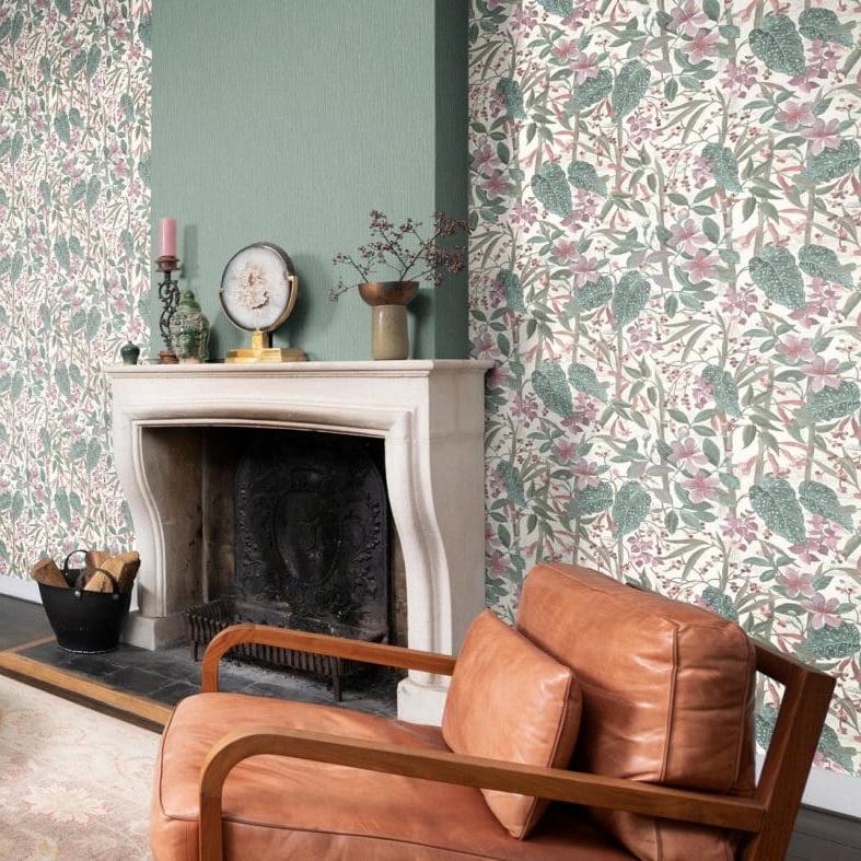 Izvēloties ziedu tapetes mājīgam interjeram – zaļos toņos