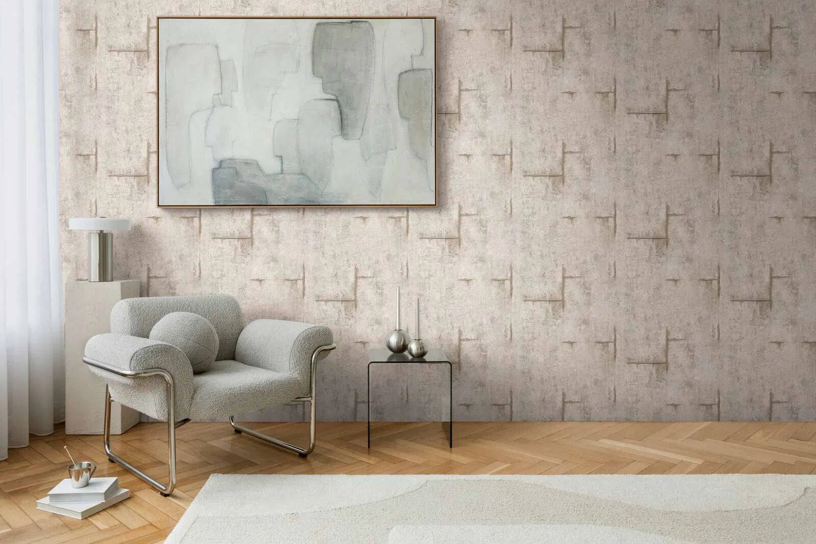 Bēšas tapetes ar raupju betona tekstūru un armatūru, 3010505