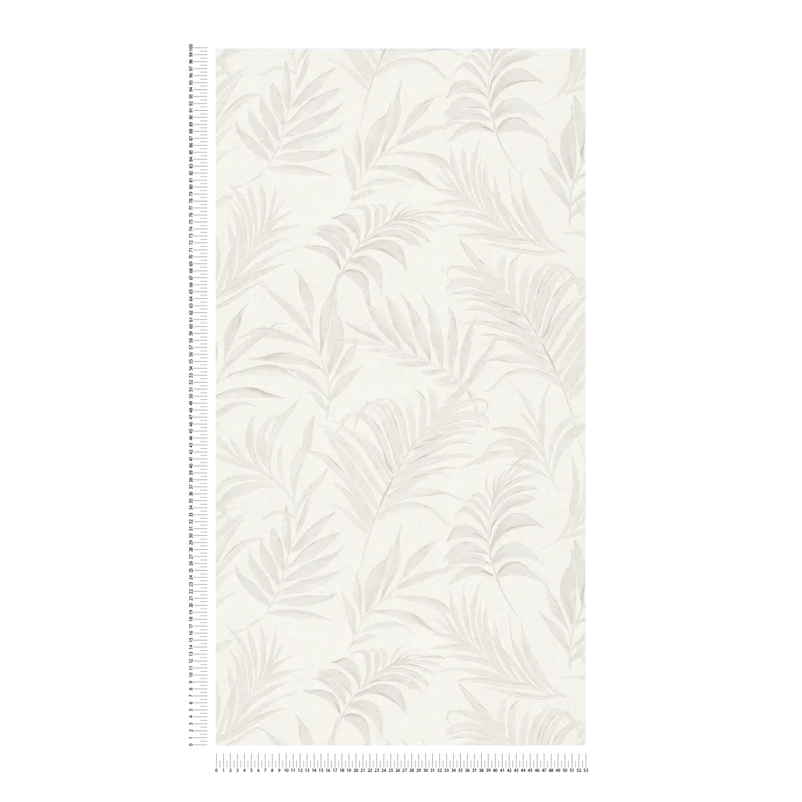 Baltas tapetes ar smalkām krēmkrāsas palmu lapām, 3011051