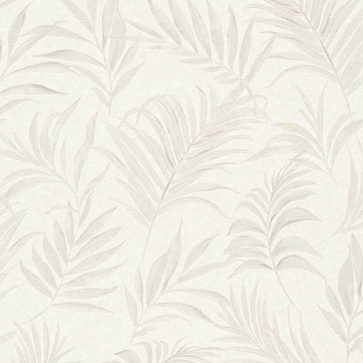 Baltas tapetes ar smalkām krēmkrāsas palmu lapām, 3011051
