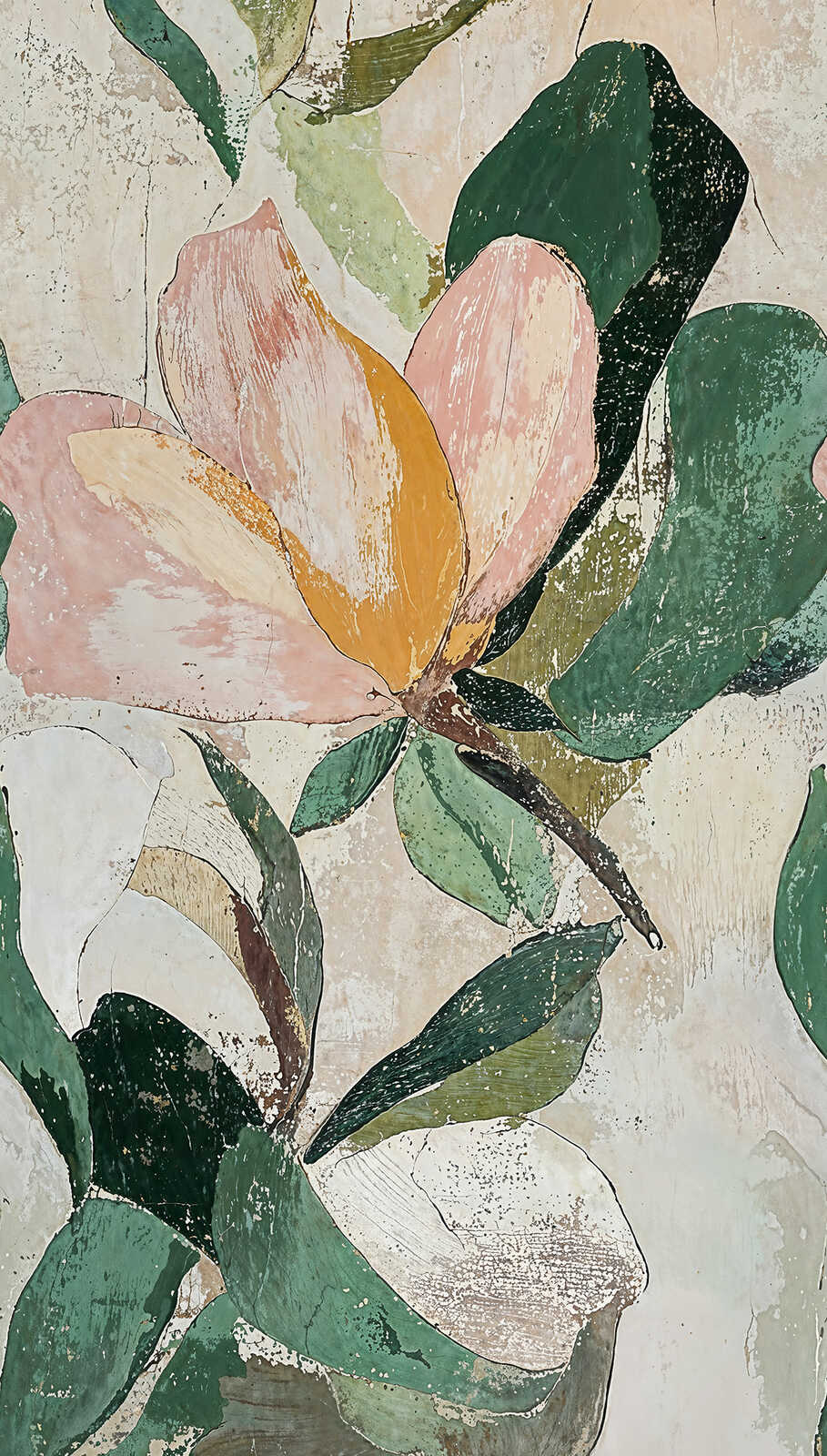 Vintage stila tapetes ar lieliem magnoliju ziediem, 3011623