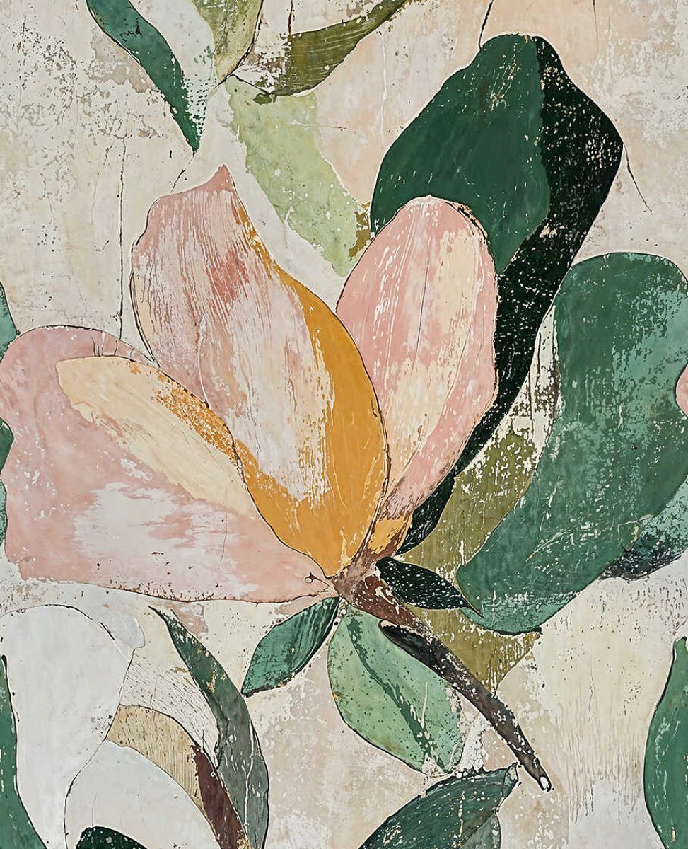 Vintage stila tapetes ar lieliem magnoliju ziediem, 3011623