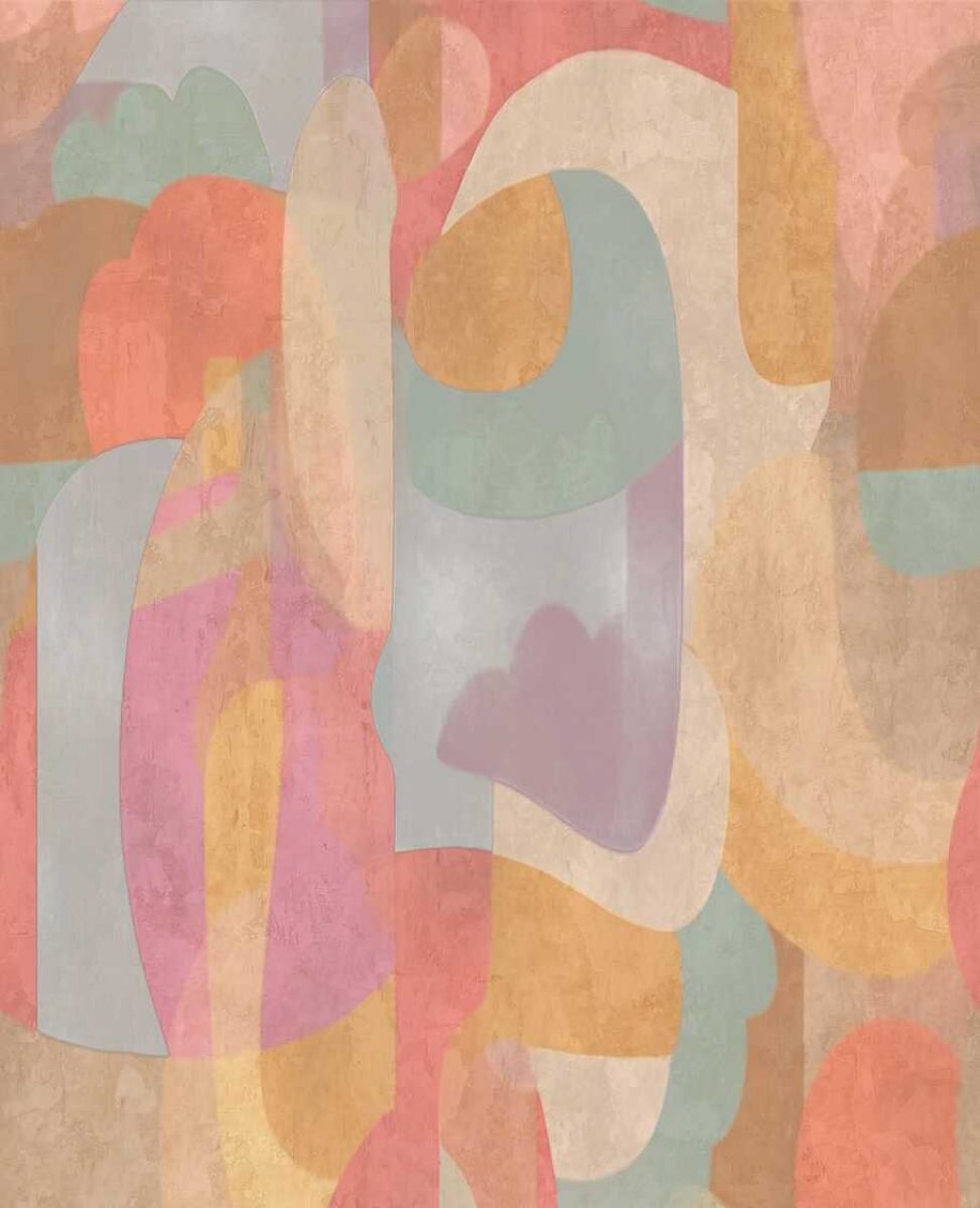 Abstraktas tapetes ar plūstošām formām siltos pasteļtoņos, 3011637