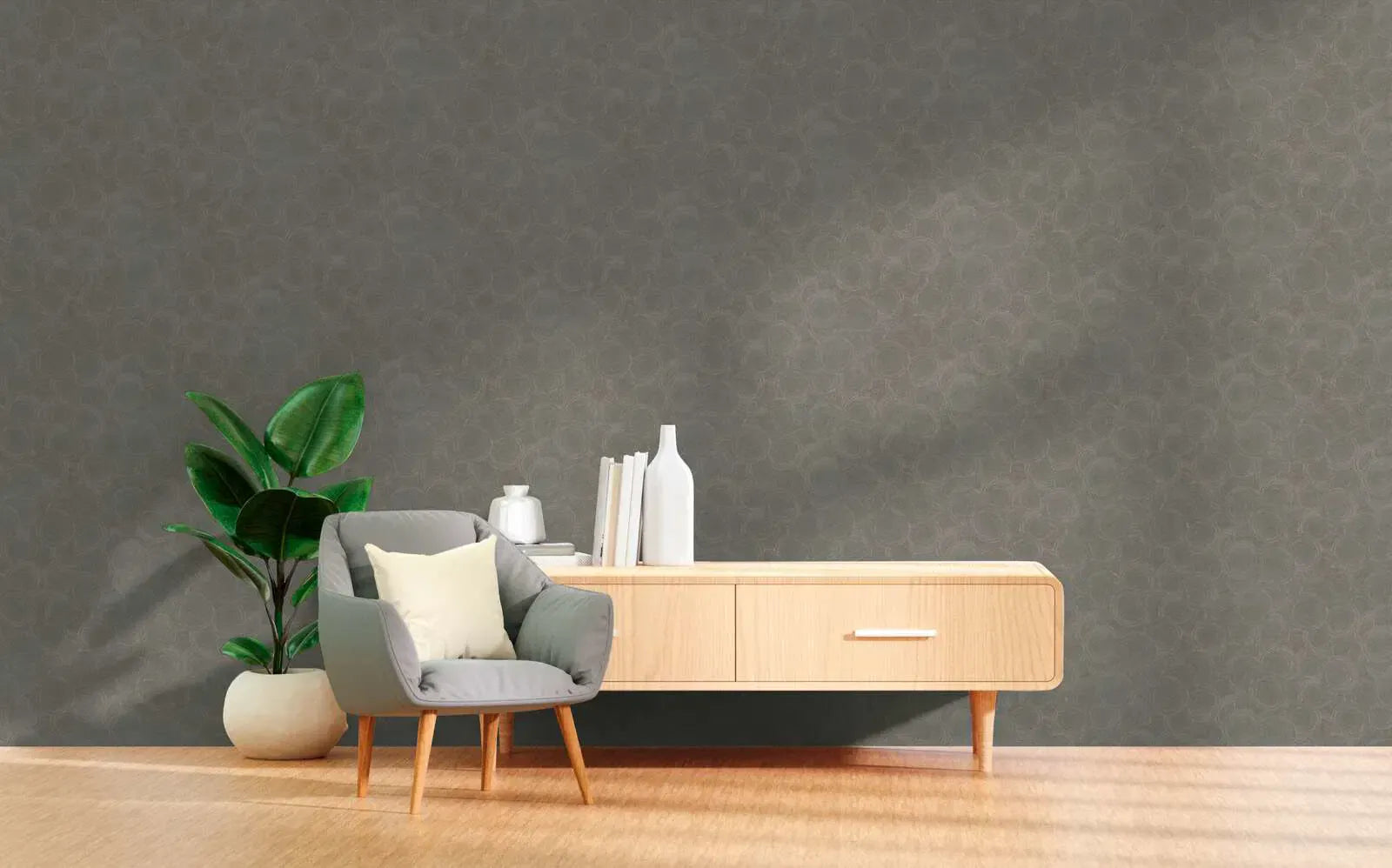 Pelēki brūnas abstraktas tapetes ar metāliskiem akcentiem | 3010623