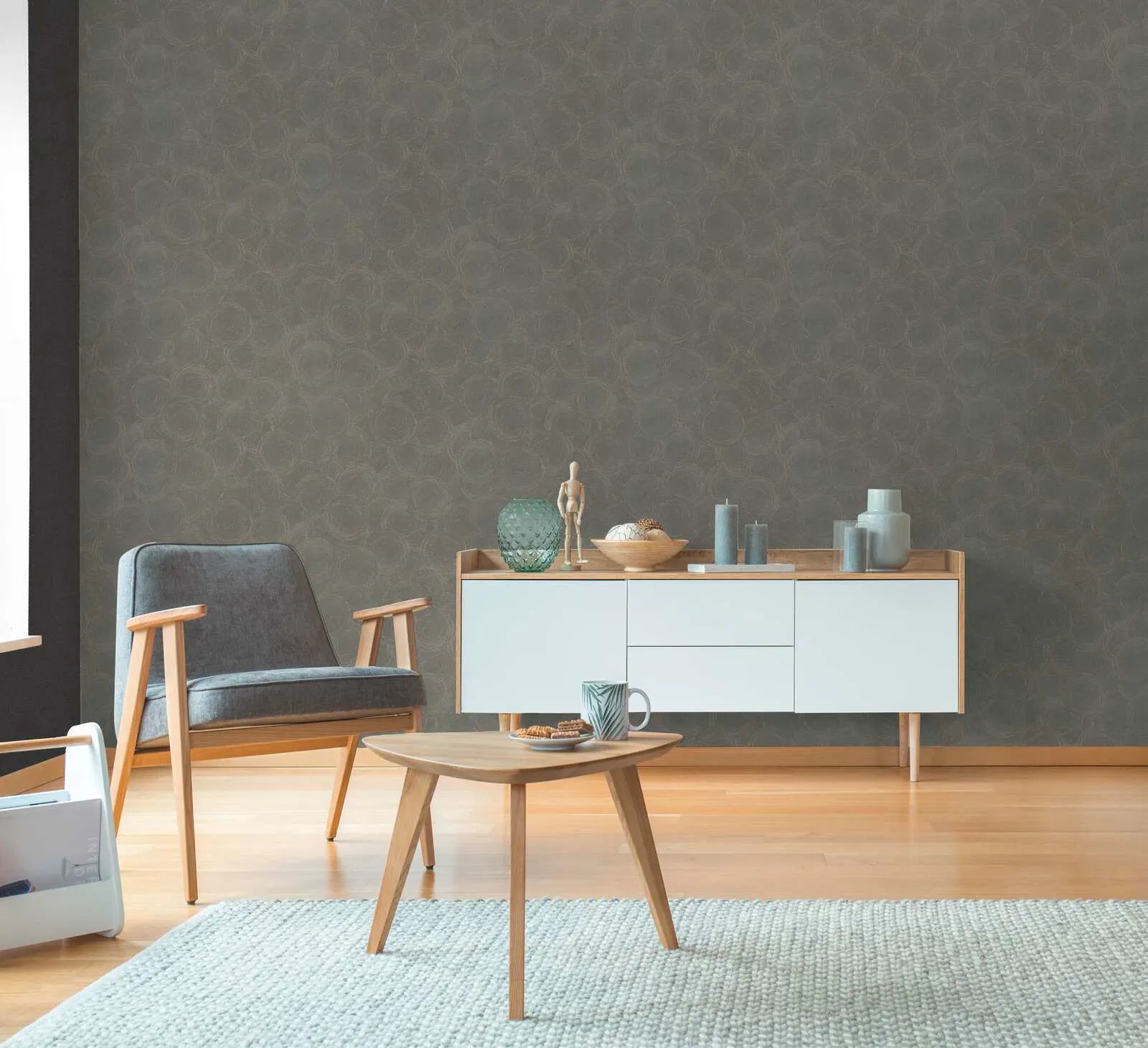 Pelēki brūnas abstraktas tapetes ar metāliskiem akcentiem | 3010623