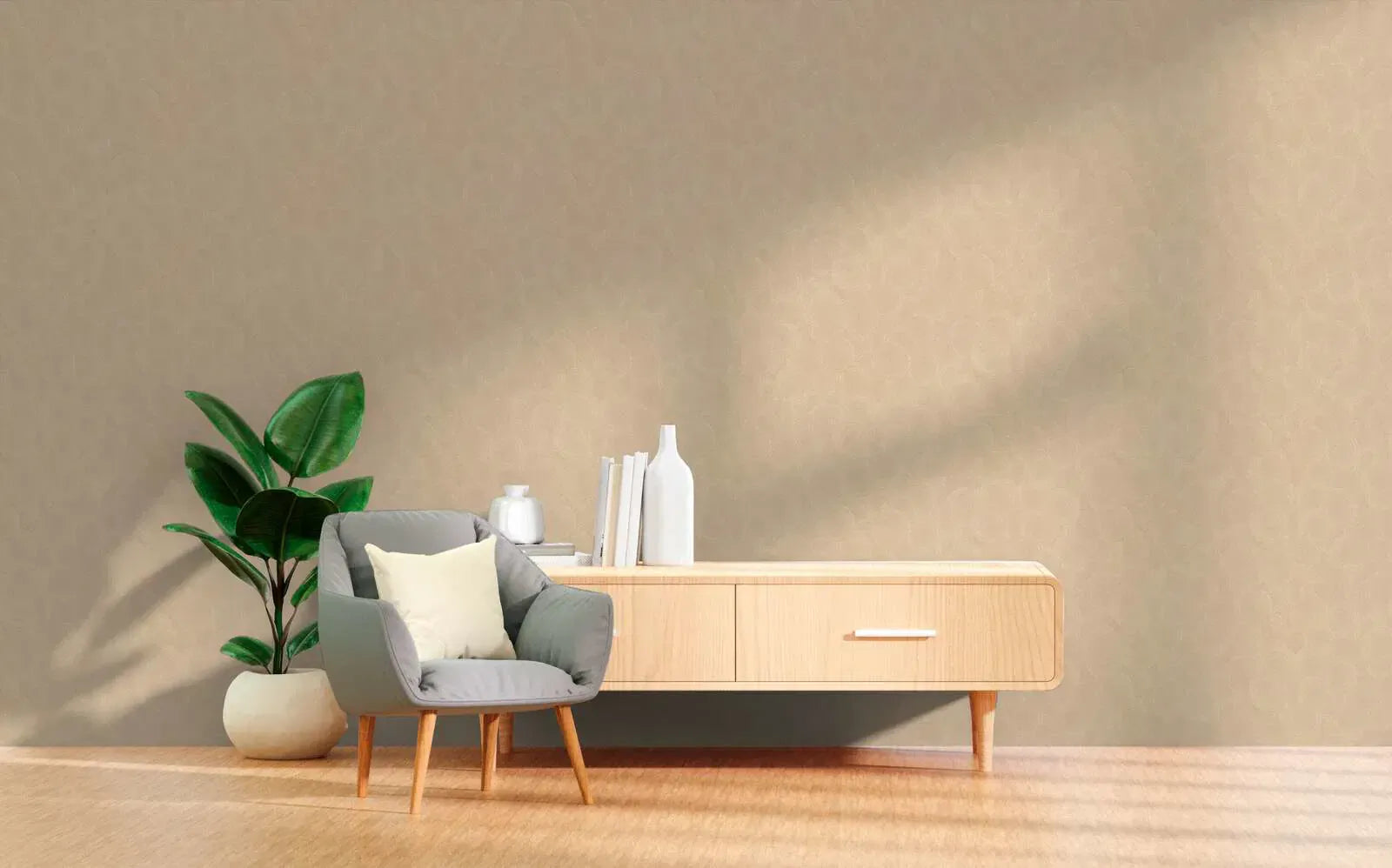 Bēšas abstraktas tapetes ar apļu dizainu un metālisku spīdumu | 3010626