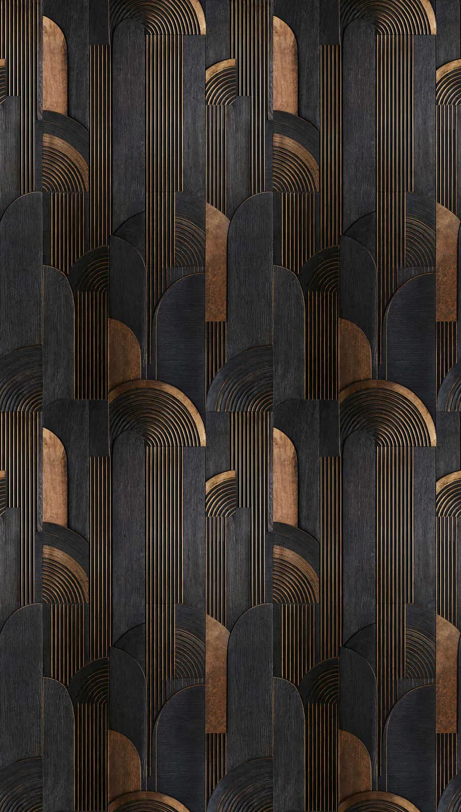 Melni brūnas Art Deco tapetes ar matētu virsmu | 3013142