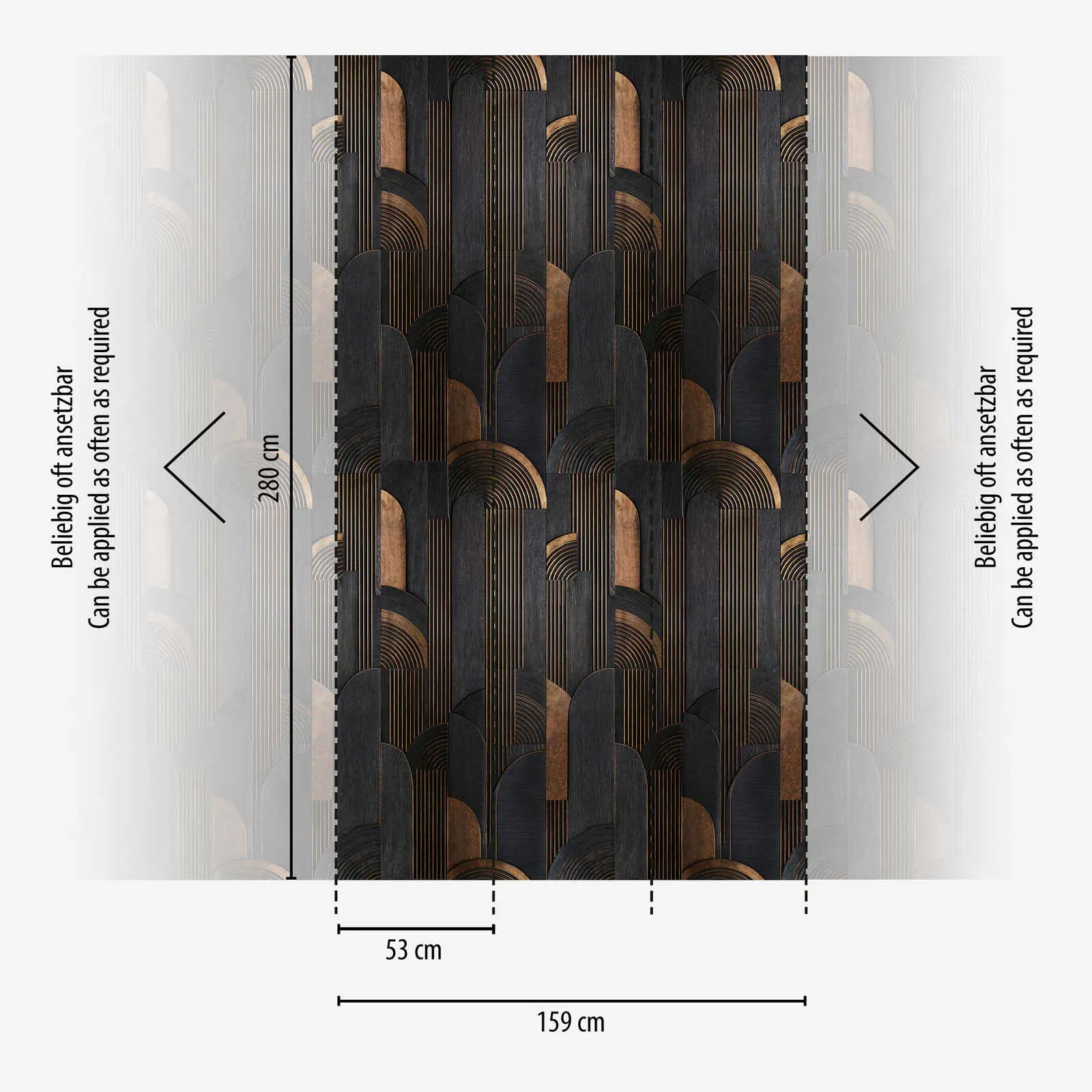 Melni brūnas Art Deco tapetes ar matētu virsmu | 3013142