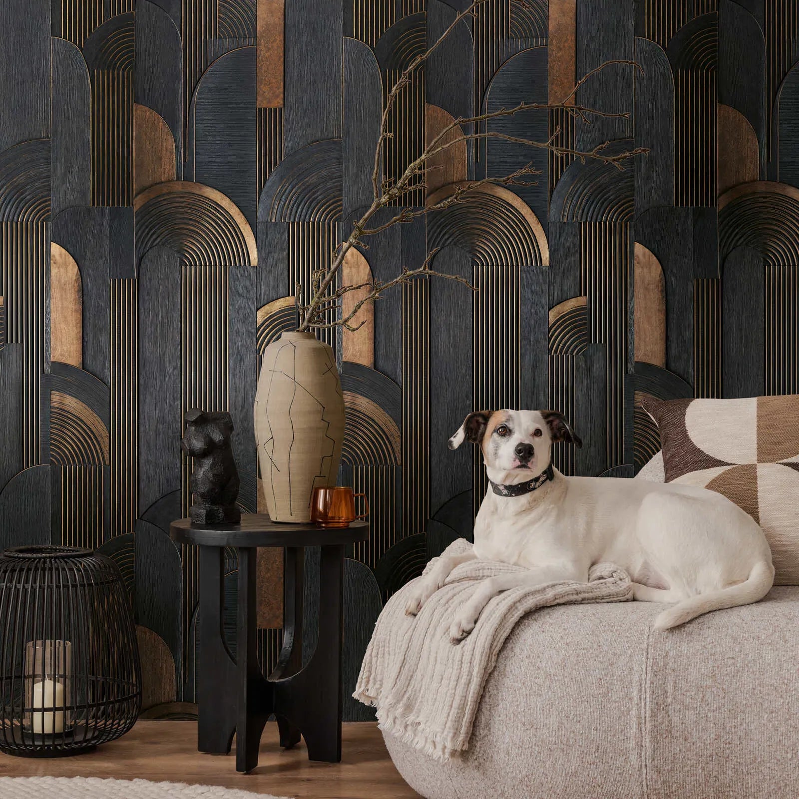 Melni brūnas Art Deco tapetes ar matētu virsmu | 3013142