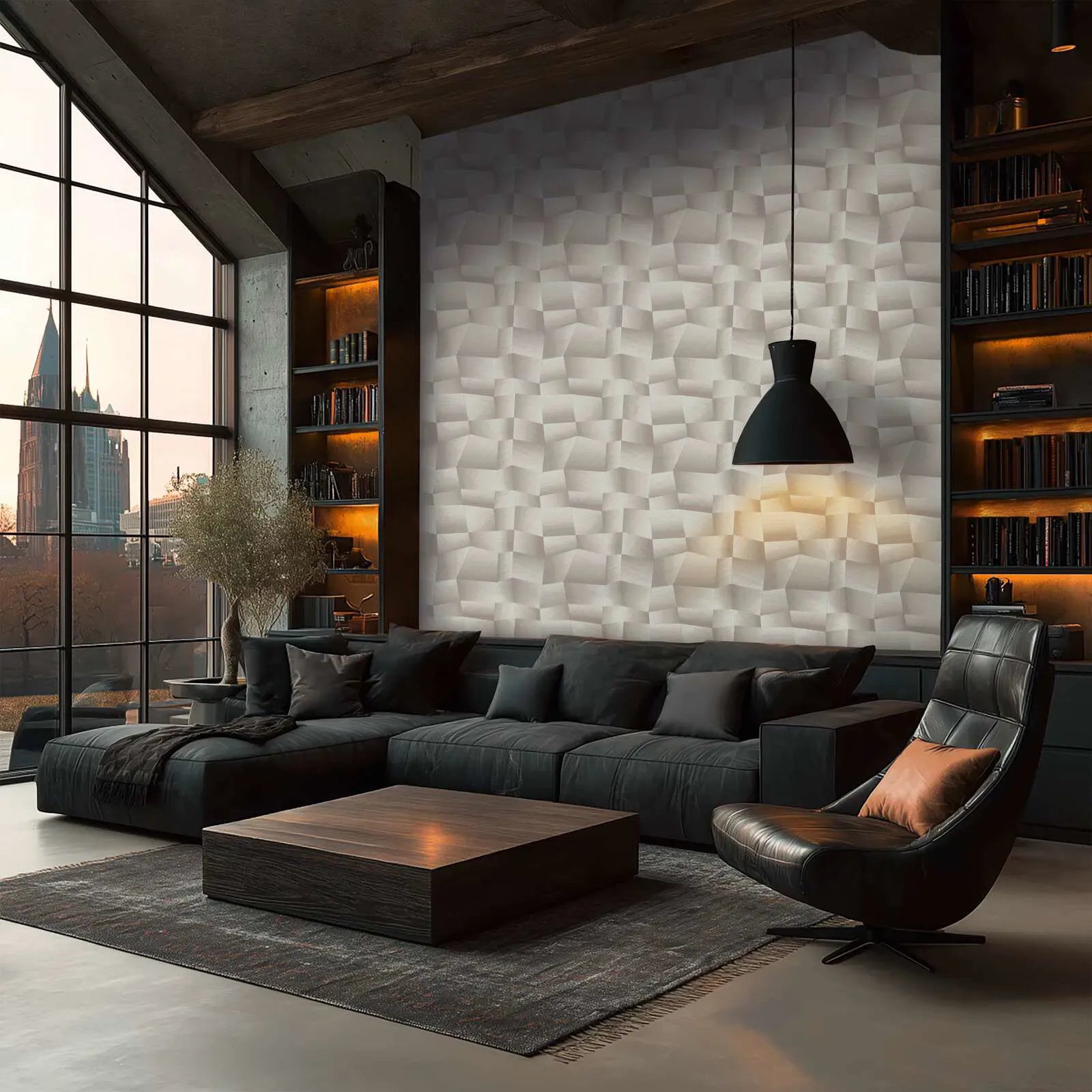 Pelēkas dizaina tapetes ar spīdīgu 3D faktūru | 3012644