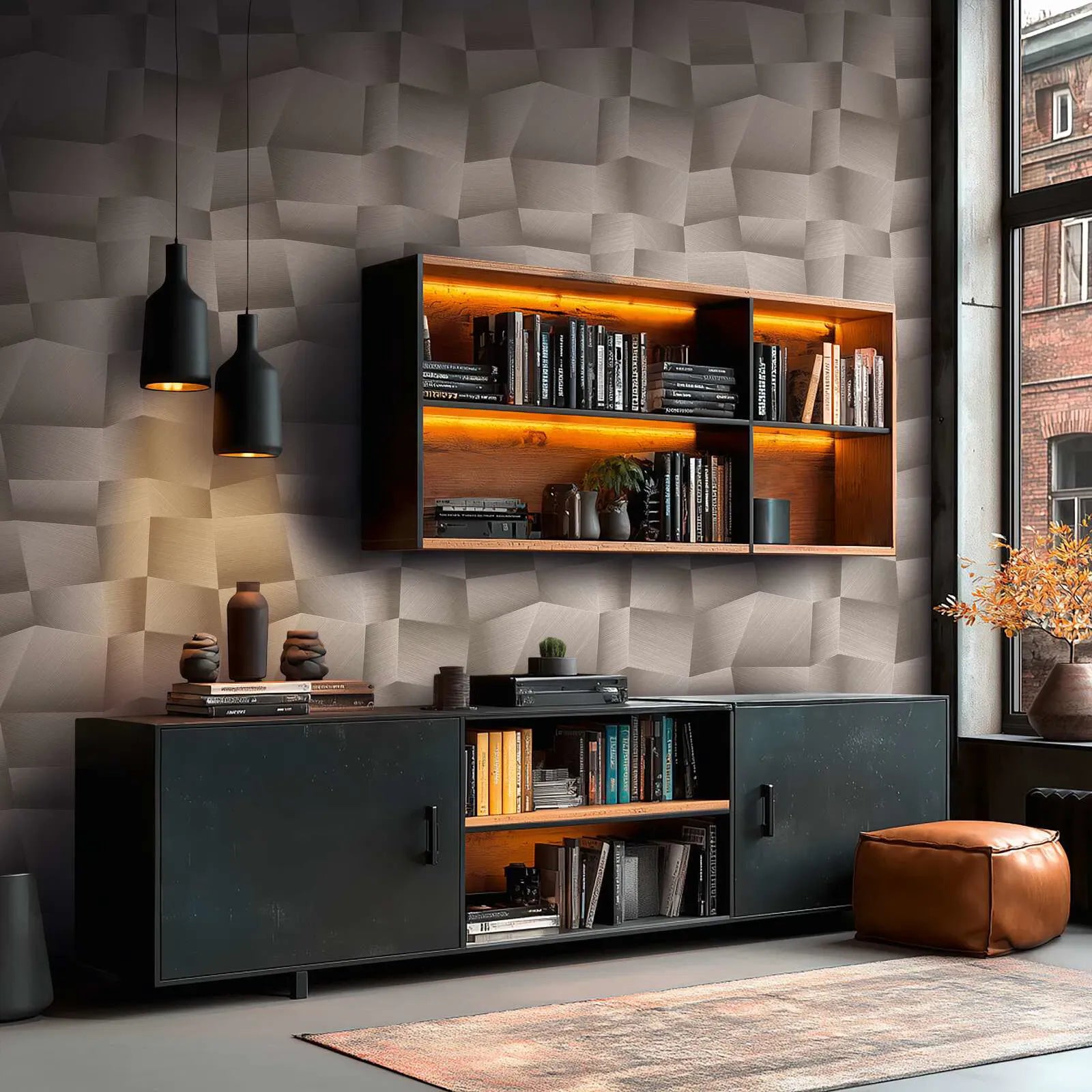 Pelēkas dizaina tapetes ar spīdīgu 3D faktūru | 3012644