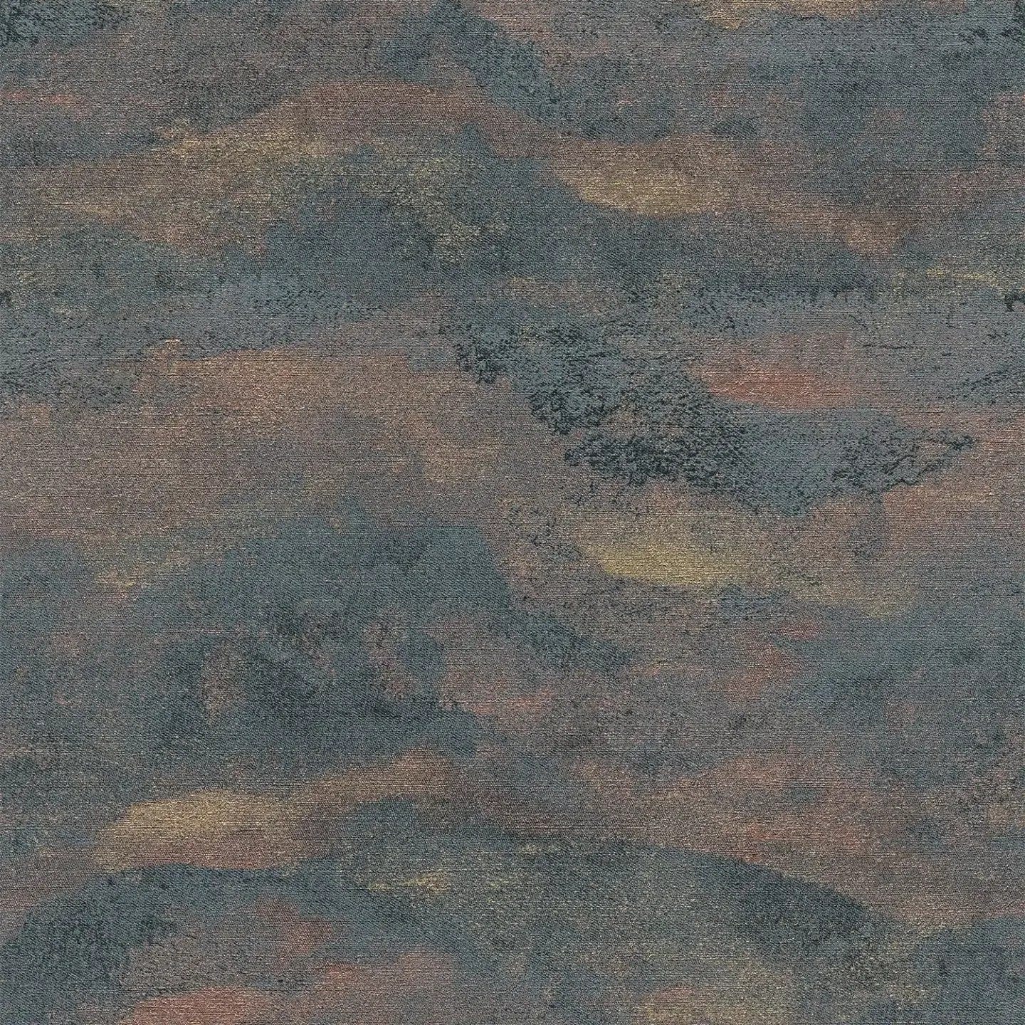 Flizelīna tapetes ar melniem viļņiem uz zelta akcentu - guļamistabas interjerā