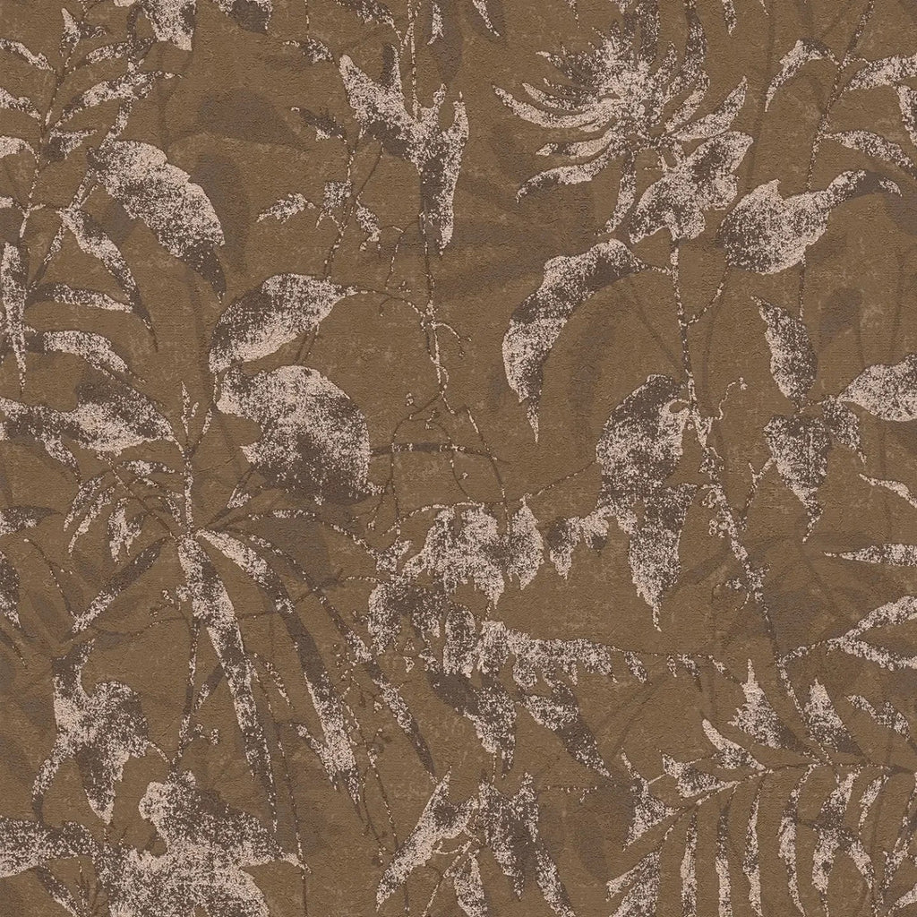 Vintage stila tapetes ar lapu rakstu un brūnu toņu gammu - idejas interjerām