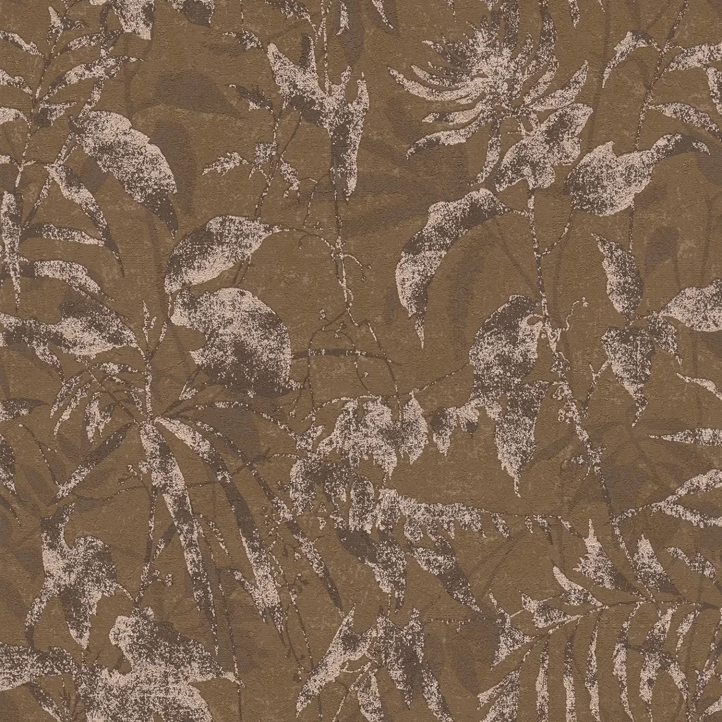 Vintage stila tapetes ar lapu rakstu un brūnu toņu gammu - idejas interjerām