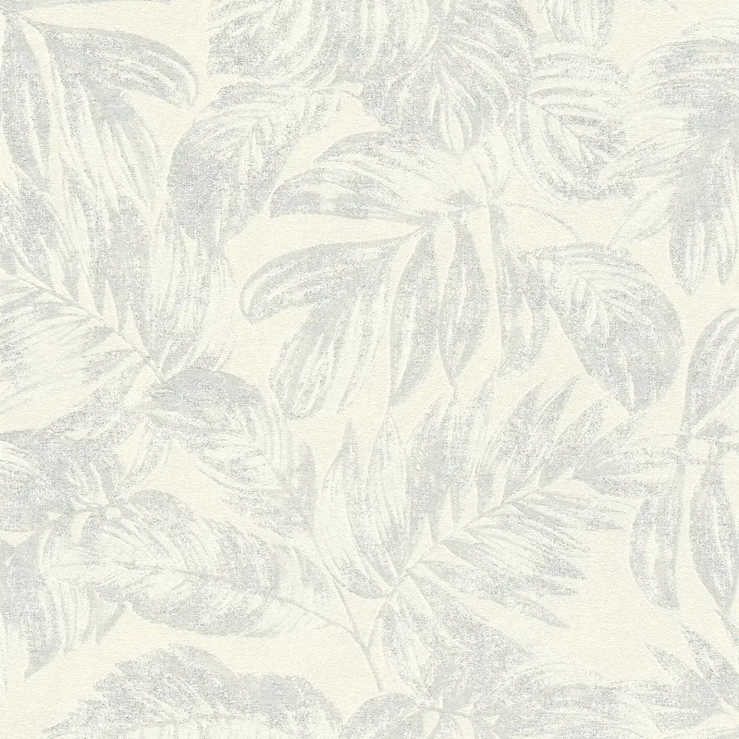 Baltas tapetes ar sudraba lapu dizainu gaišam un mirdzošam interjeram