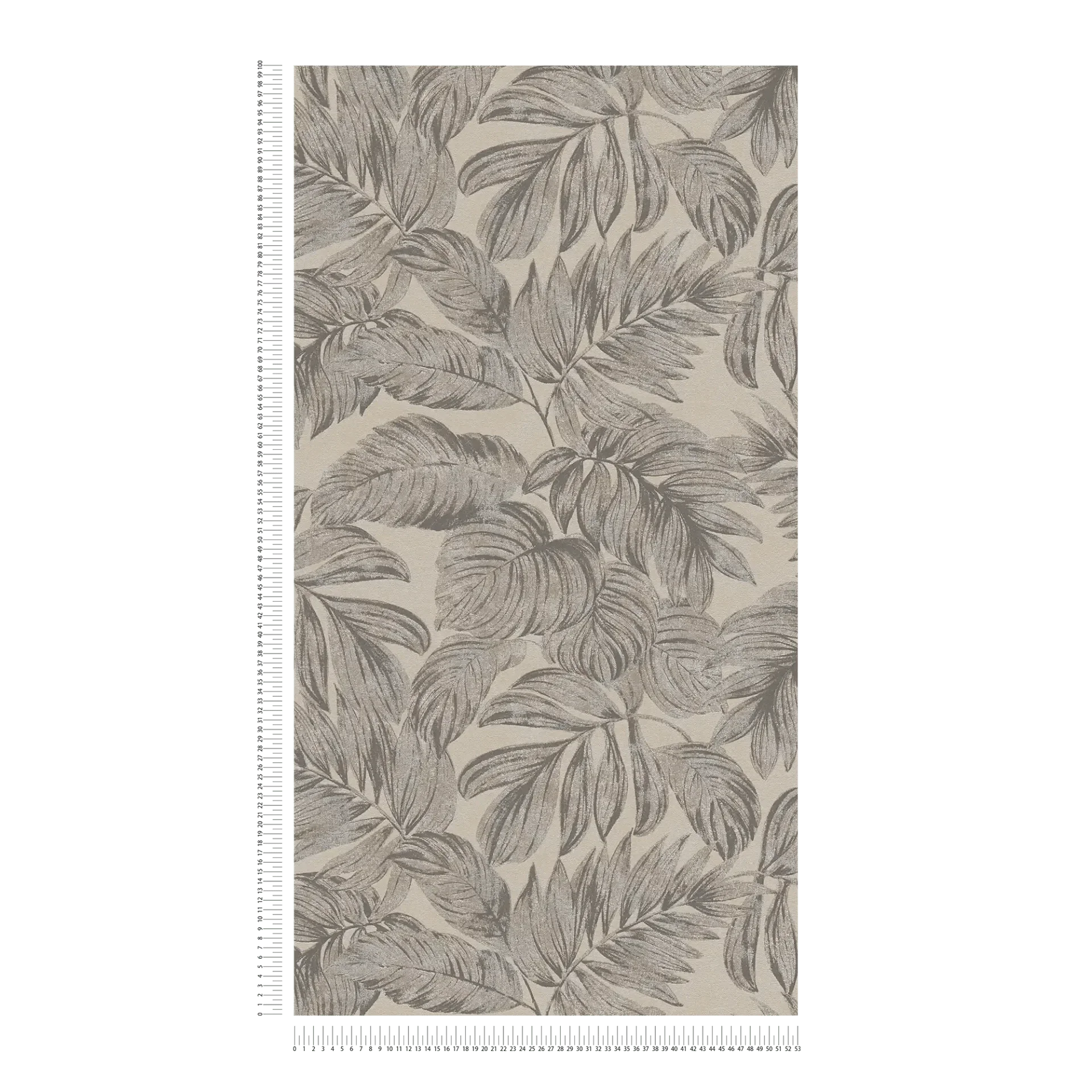 Taupe toņa tapetes ar lapu rakstu un stilīgu vizuālo faktūru sienām