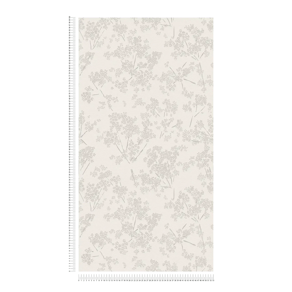 Taupe un baltas tapetes ar mierīgu ziedu rakstu harmoniskai sienu apdarei