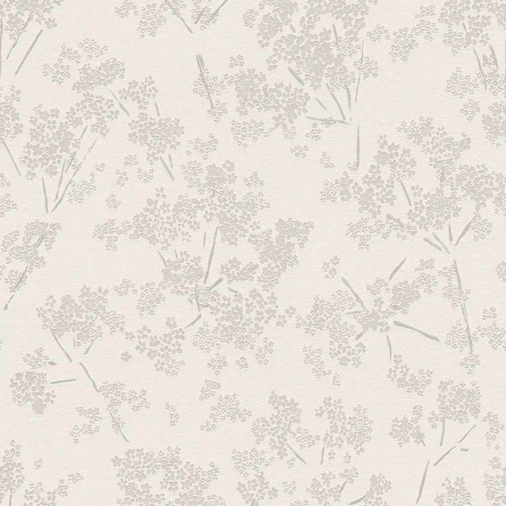 Taupe un baltas tapetes ar mierīgu ziedu rakstu harmoniskai sienu apdarei