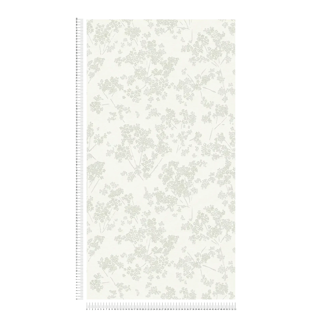 Ziedu tapetes baltā un zaļā tonī svaigam un dabīgam interjera efektam