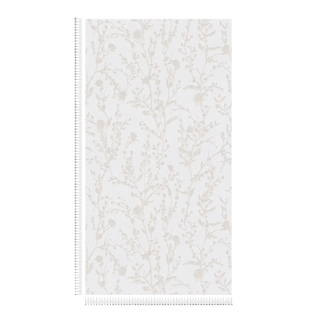 Ziedu tapetes gaiši pelēkā tonī vieglam un estētiskam sienas noformējumam