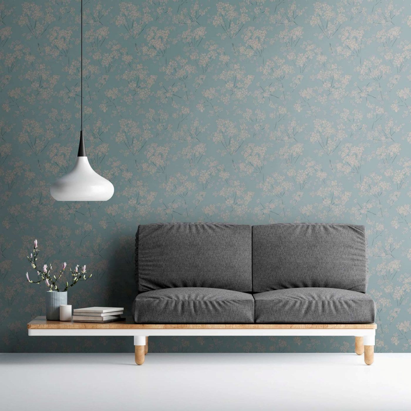 Tirkīza tapetes ar ziedu dizainu modernam interjeram