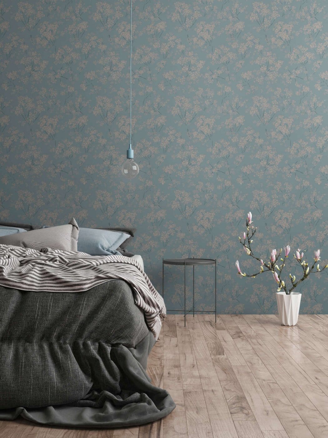 Tirkīza tapetes ar ziedu dizainu modernam interjeram