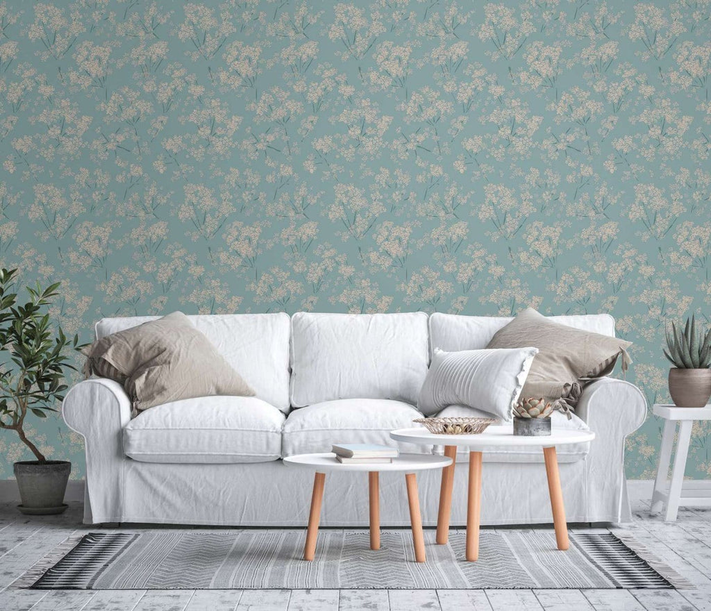 Tirkīza tapetes ar ziedu dizainu modernam interjeram