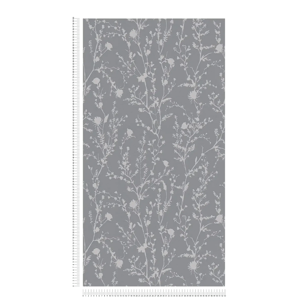 Tumši pelēkas ziedu tapetes ar drosmīgu akcentu izteiksmīgam interjeram