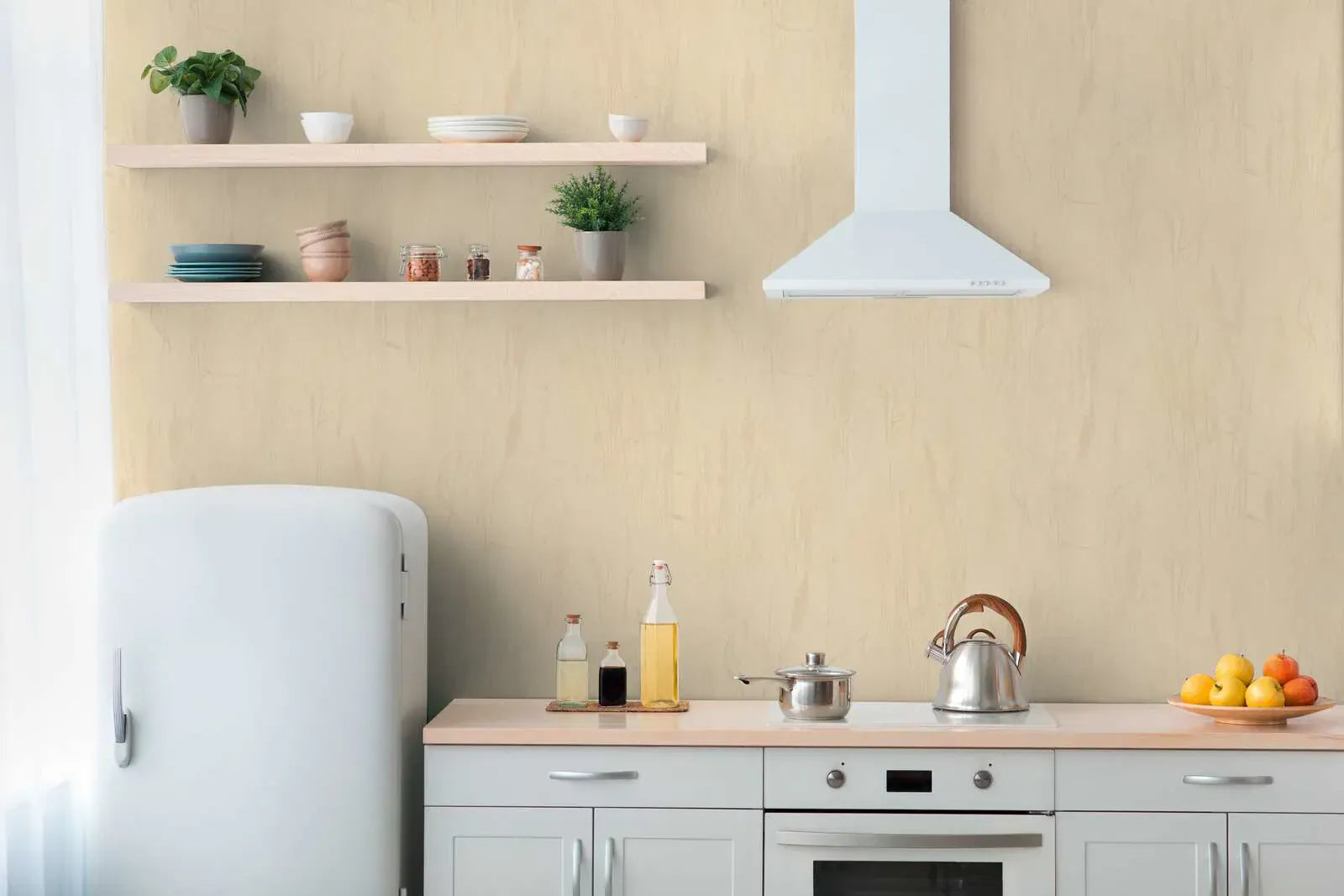 Bēšas tapetes ar pļavas motīviem un daļēju spīdumu | 3010640