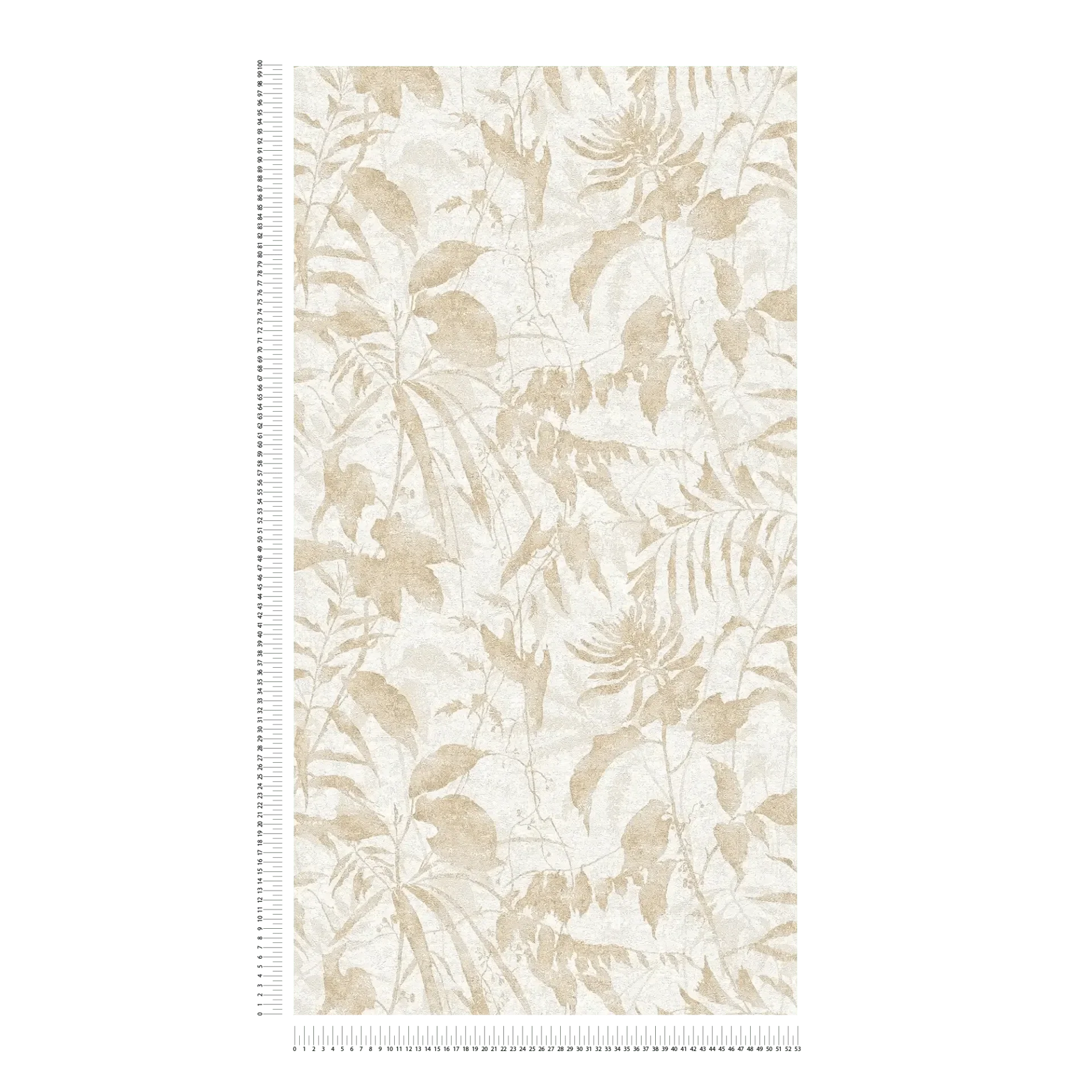 Maigas tapetes ar dabīgu lapu rakstu krēmkrāsas un bēšos toņos - vizualizācija interjerā