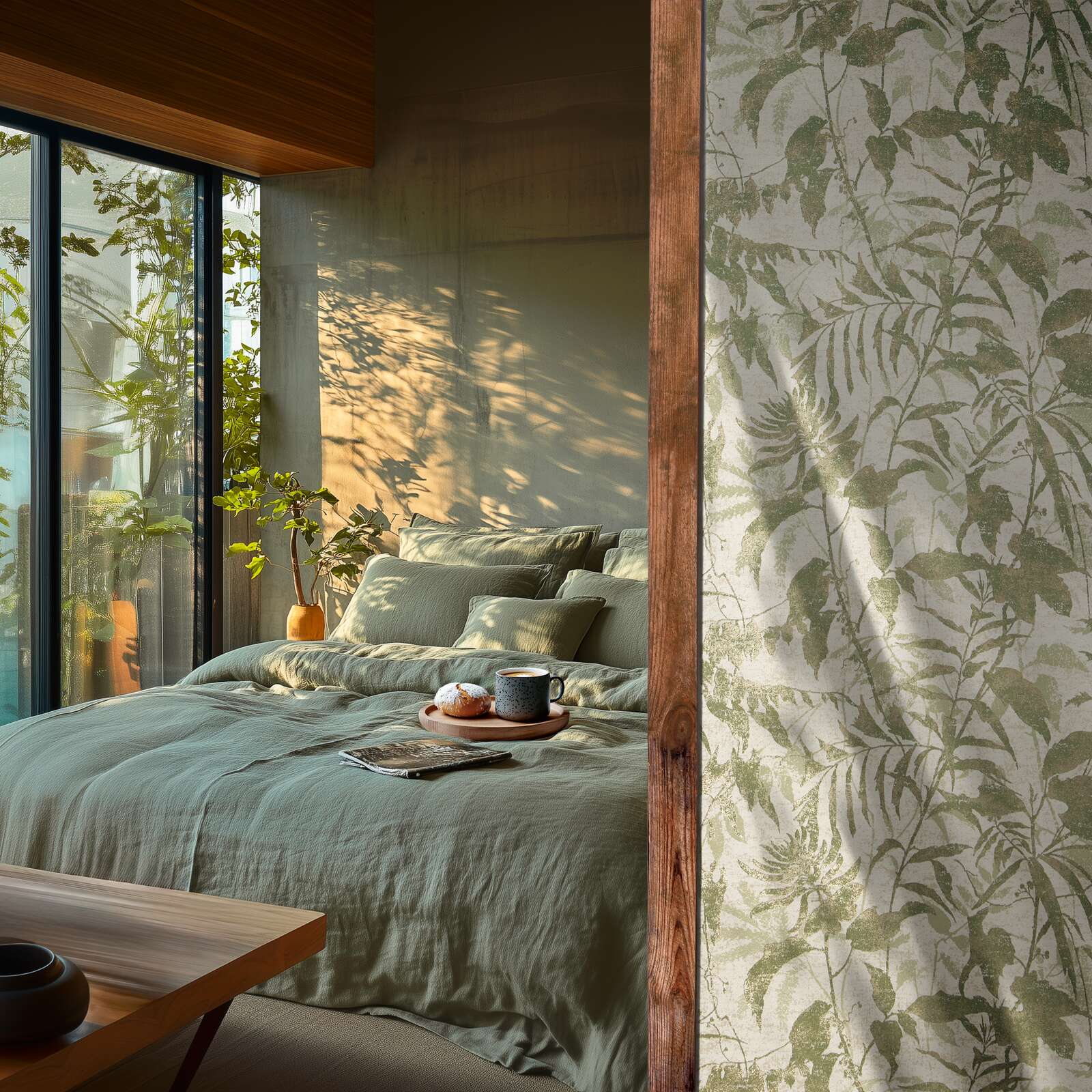 Tapetes ar dabas iedvesmotu lapu dizainu - istabas interjerā