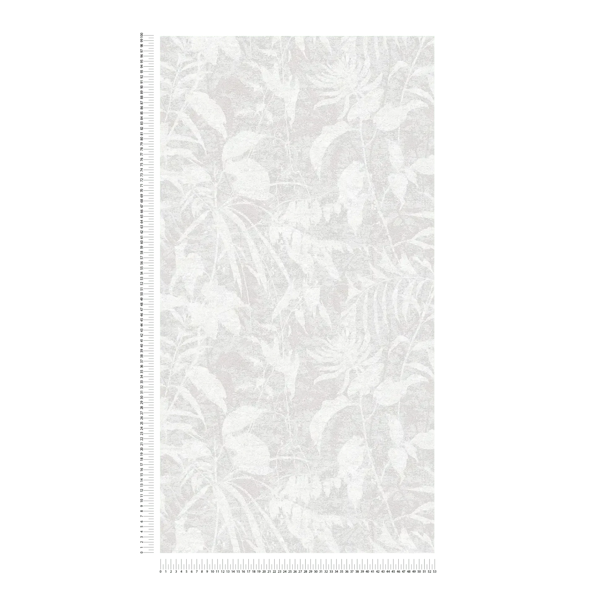 Pelēkas tapetes ar vieglu lapu motīvu un dabīgu tekstūru - guļamistabas interjerā