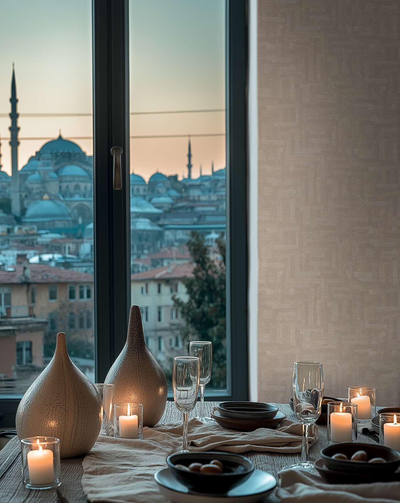 Bēšas modernas tapetes ar koka faktūras ģeometrisku rakstu - viesistabas interjerā