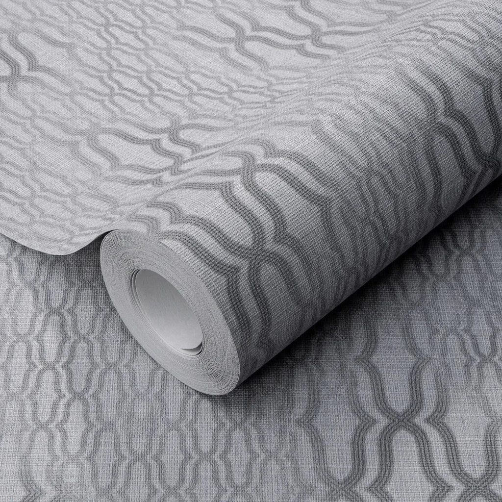 Pelēkas ornamenta tapetes ar matētu efektu – mūsdienīgs sienas dizains  