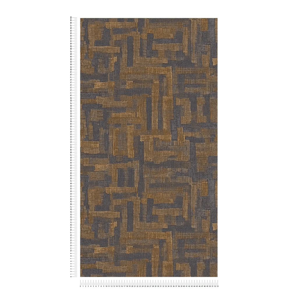 Modernas tapetes ar ģeometrisku koka motīvu melnā un brūnā tonī - vizualizācija interjerā