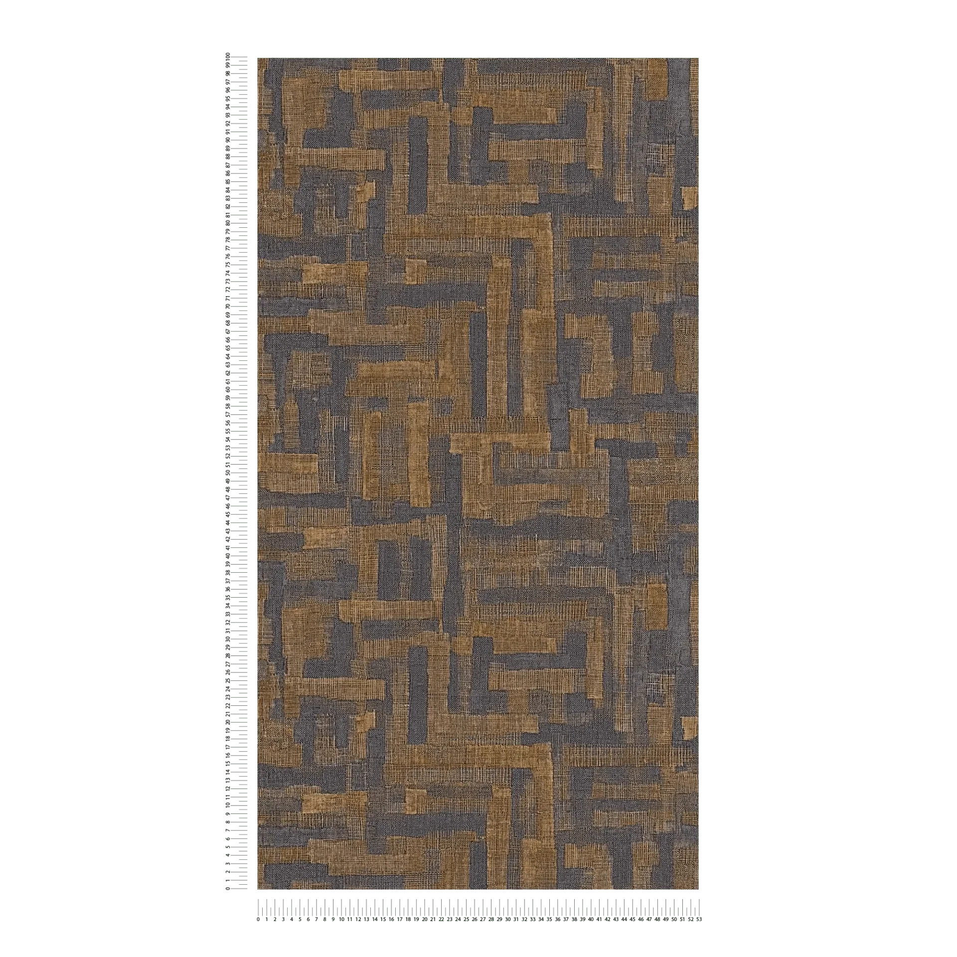 Modernas tapetes ar ģeometrisku koka motīvu melnā un brūnā tonī - vizualizācija interjerā