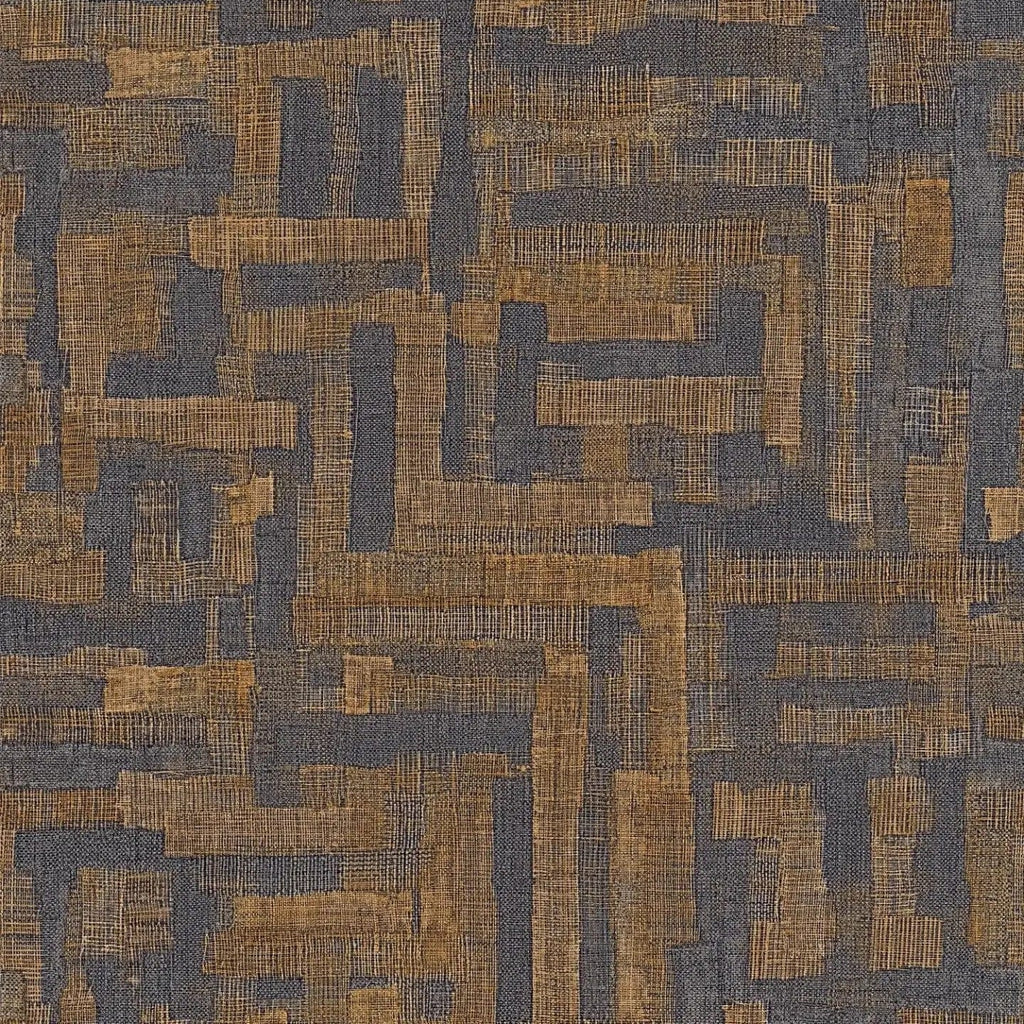 Modernas tapetes ar ģeometrisku koka motīvu melnā un brūnā tonī - viesistabas interjerā