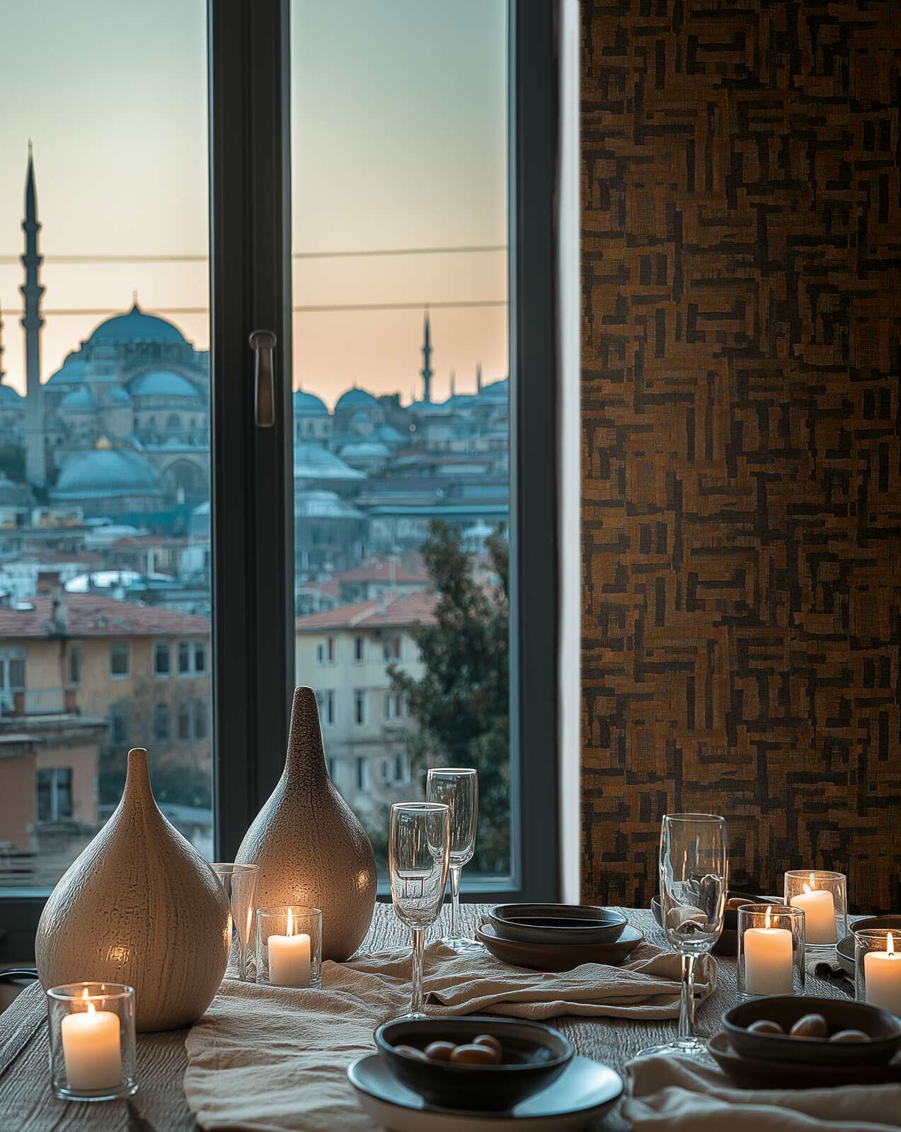 Brūni melnas tapetes ar izteiksmīgu koka iedvesmotu rakstu - istabas interjerā