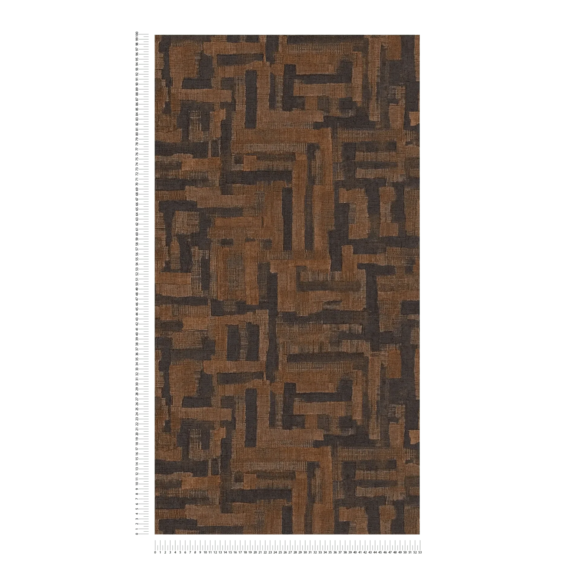 Brūni melnas tapetes ar izteiksmīgu koka iedvesmotu rakstu - kombinācija ar mebelēm