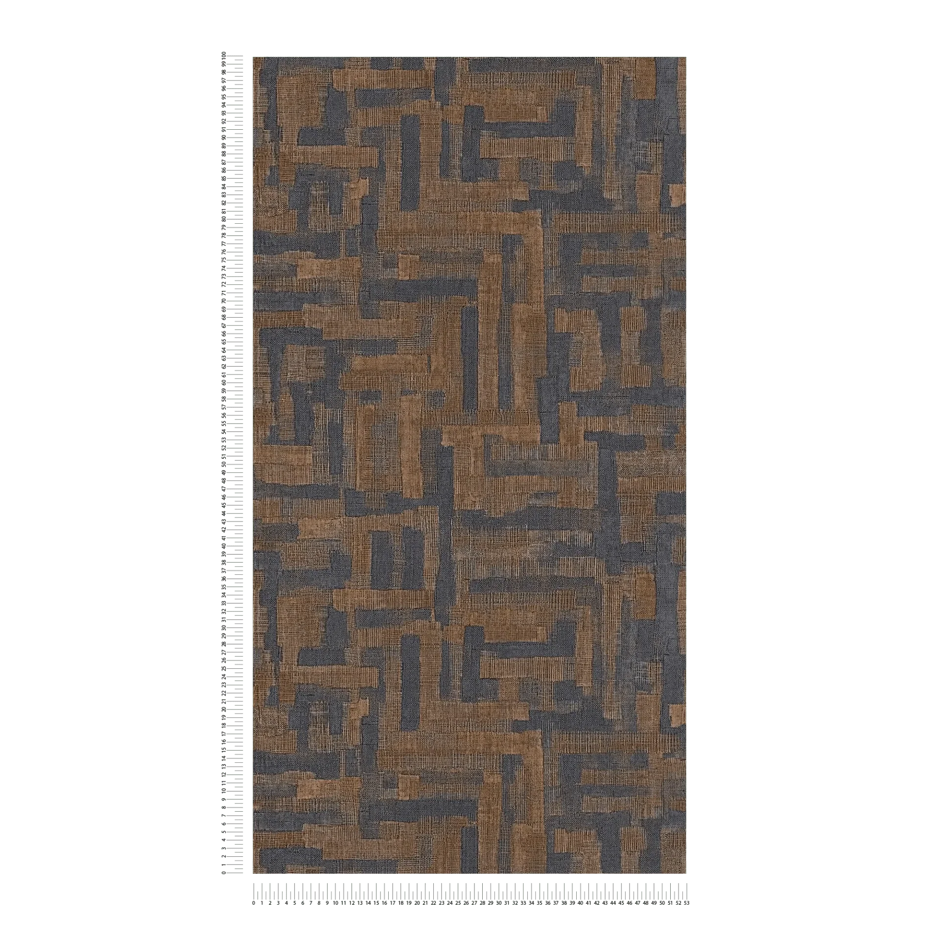 Tapetes ar ģeometrisku koka dizainu tumši zilā un brūnā krāsā - idejas interjerām