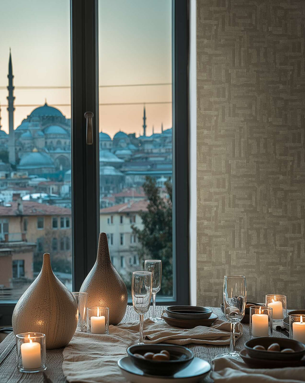 Brūnas tapetes ar stilizētu koka struktūras rakstu modernā stilā - guļamistabas interjerā