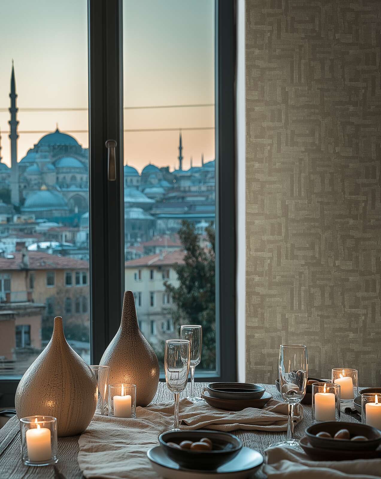 Brūnas tapetes ar stilizētu koka struktūras rakstu modernā stilā - guļamistabas interjerā