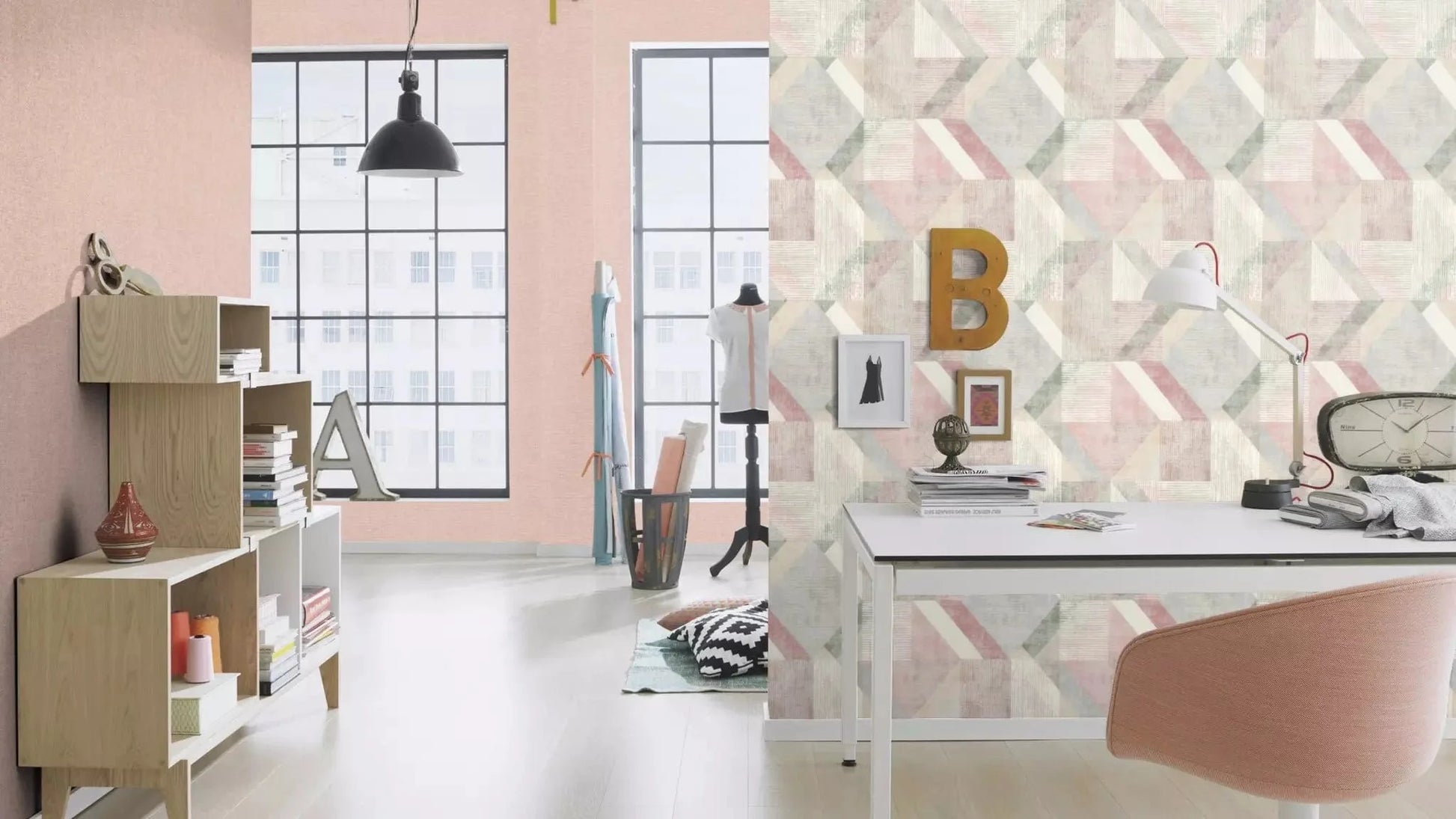 Tapetes RASCH rozā un pelēkā krāsā ar ģeometrisku rakstu, 311914, Color Your Life