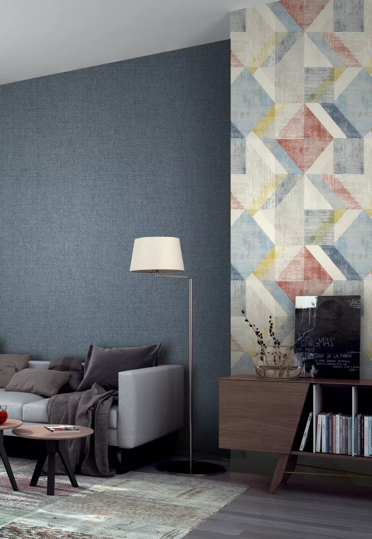 Tapetes RASCH zilā un sarkanā krāsā ar ģeometrisku rakstu, 311938, Color Your Life