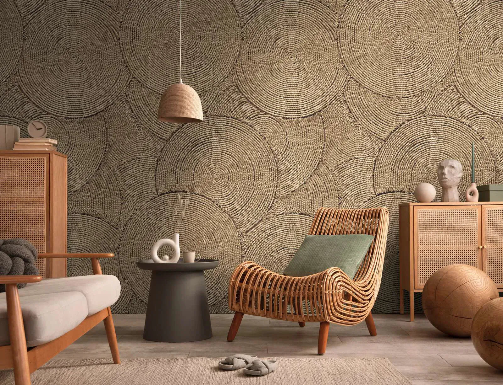 Brūnas mūsdienīgas tapetes ar spirāles rakstu un matētu virsmu | 3013165