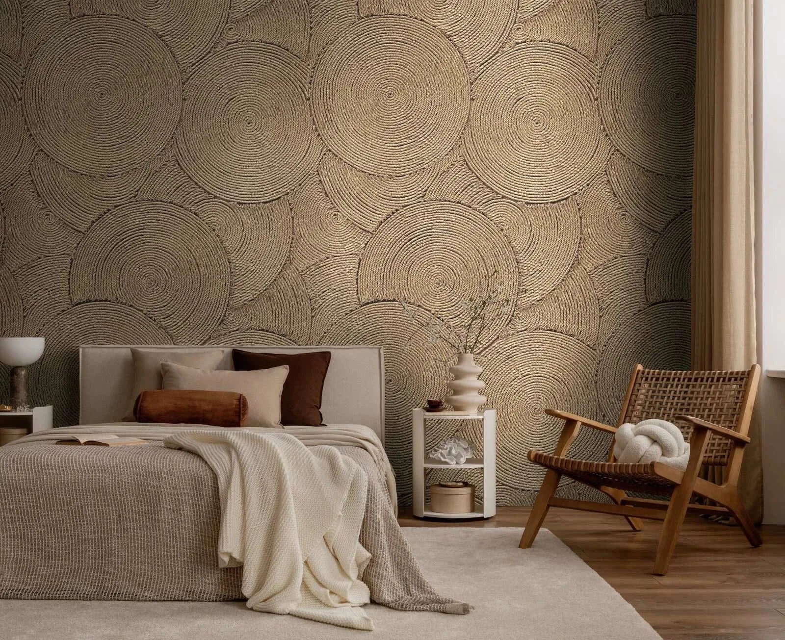 Brūnas mūsdienīgas tapetes ar spirāles rakstu un matētu virsmu | 3013165