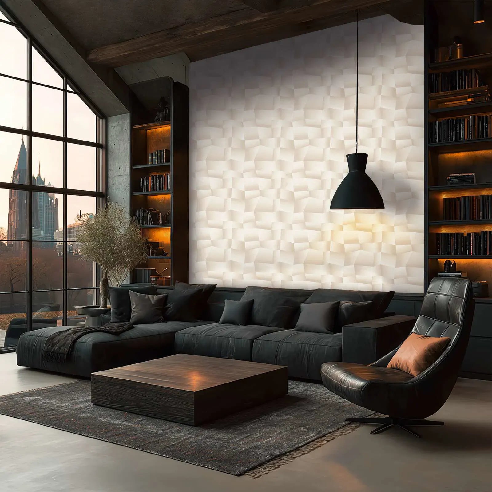 Bēšas mūsdienīgas tapetes ar 3D ģeometrisku tekstūru | 3012646