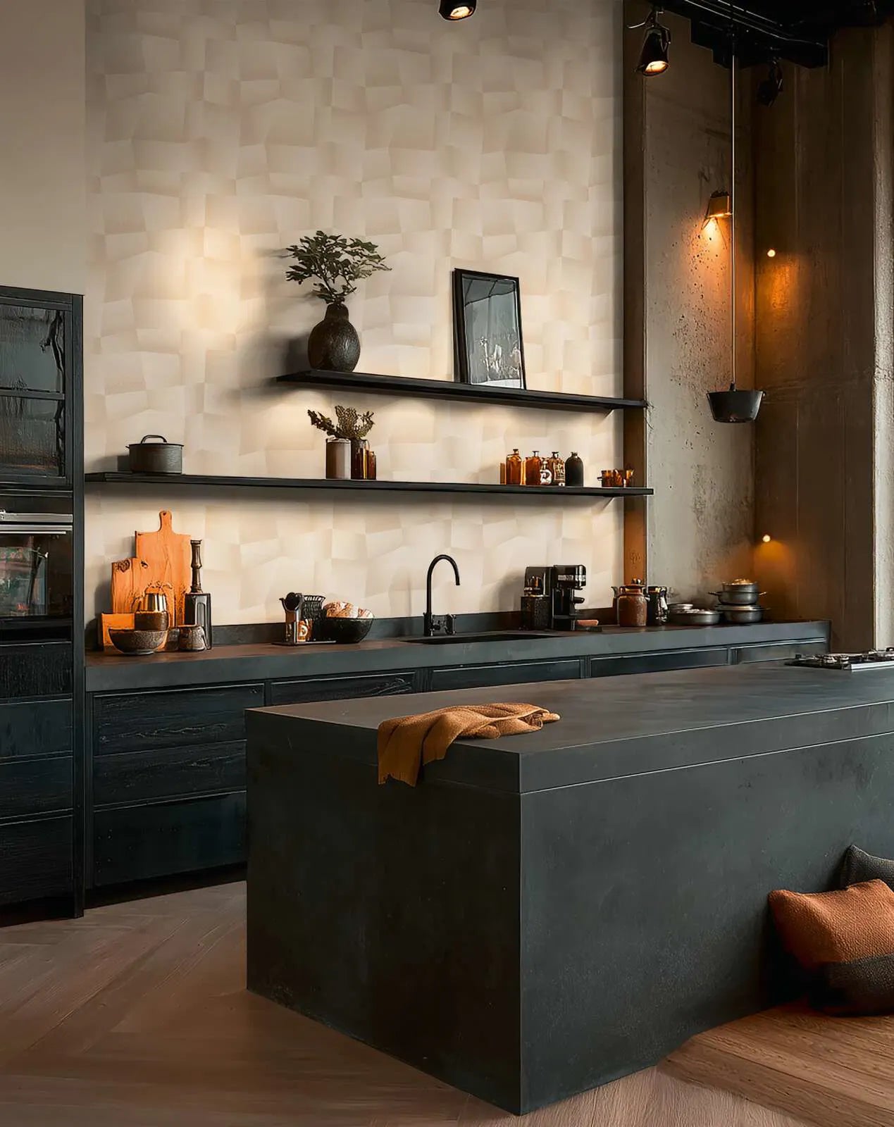 Bēšas mūsdienīgas tapetes ar 3D ģeometrisku tekstūru | 3012646