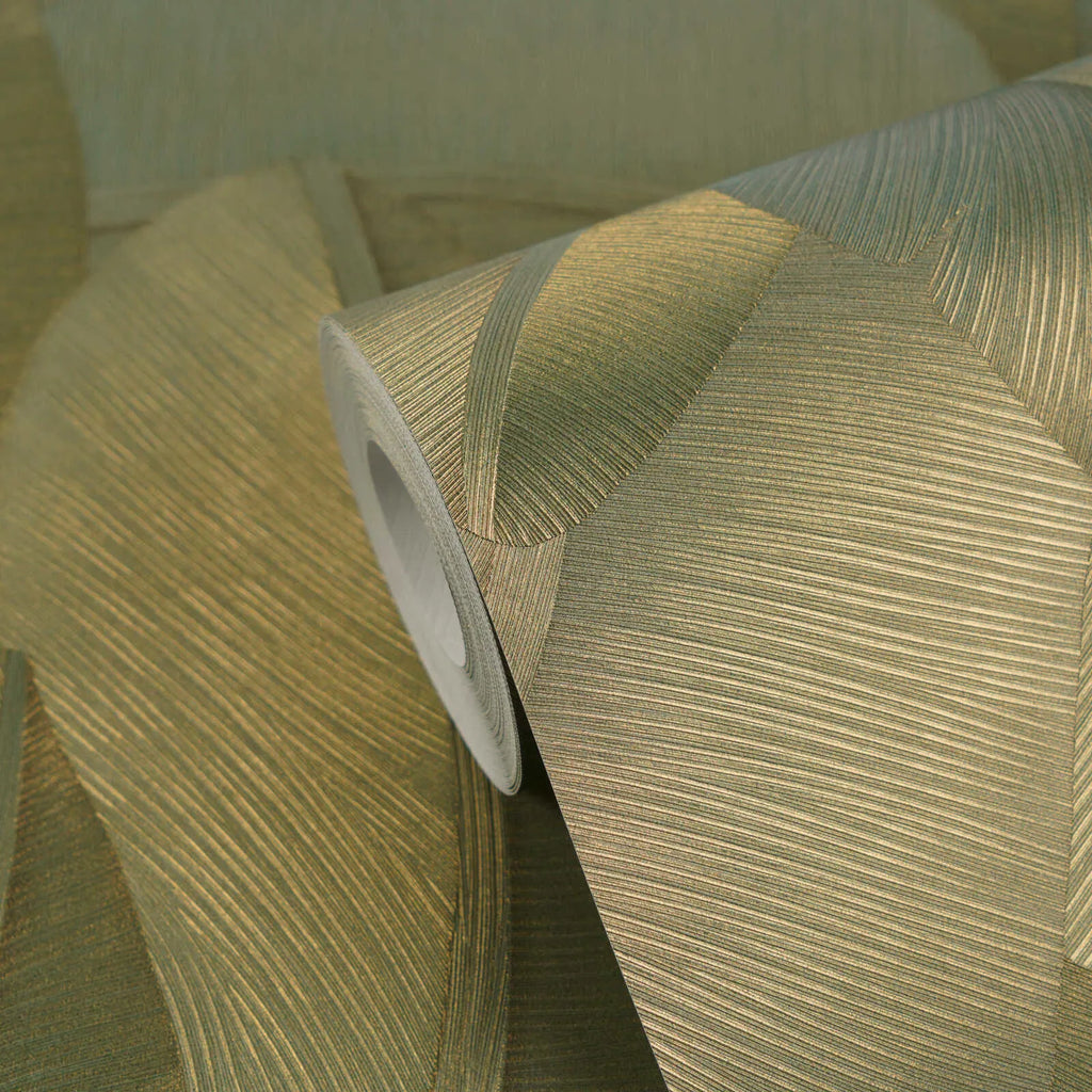 Zaļas mūsdienīgas tapetes ar lapu motīvu un spīdumu | 3007572
