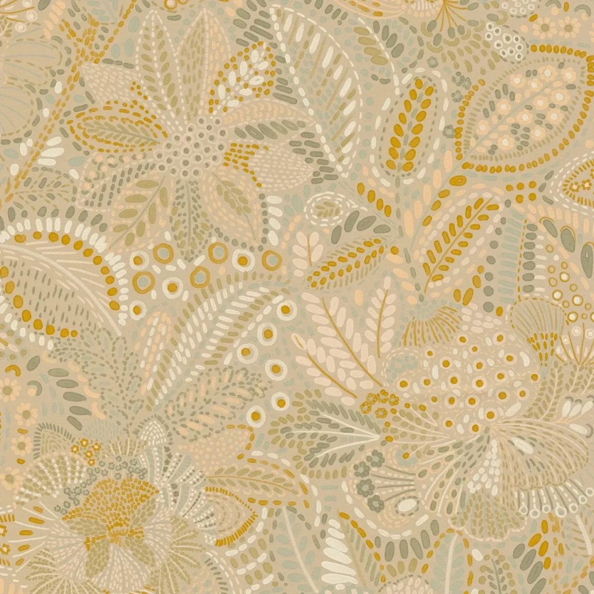 Bēši krēmkrāsas botāniskās tapetes ar matētu tekstūru | 2763736